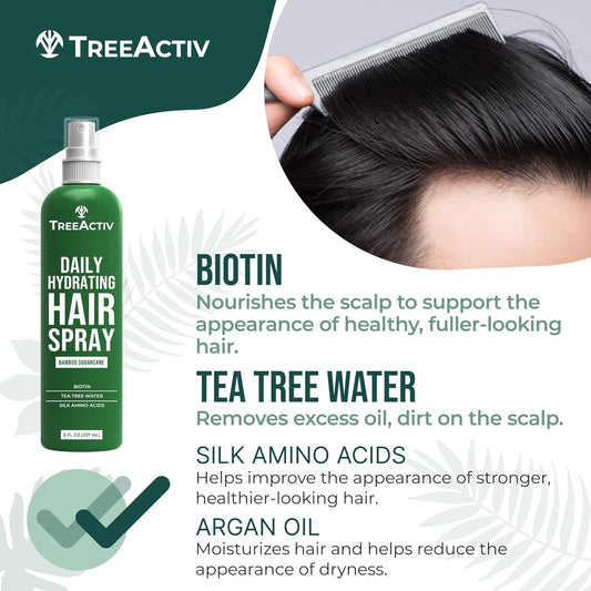 TreeActiv Hair Growth Daily Nourishing Spray with Biotin and Argan Oil - Fuller Hair for Women and Men, 8 fl oz, 2000+ Sprays