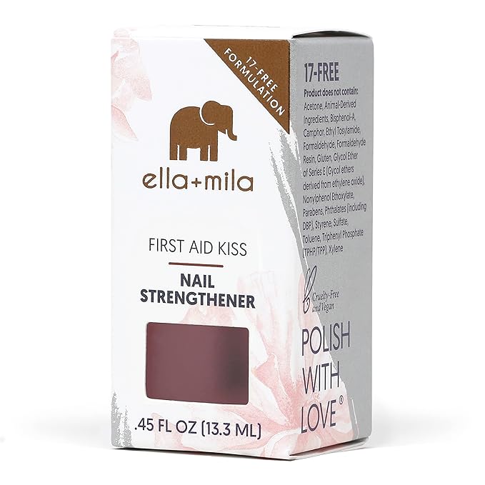 ella+mila "First Aid Kiss" Nail Strengthener and Growth treatment- Nail Repair Solution & Growth Treatment for Thin, Brittle & Damaged Nails - Nail Hardener with Vitamin E (0.45 fl oz)
