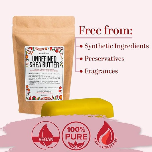 Better Shea Butter Yellow Shea Butter | Raw, Unrefined, Pure | Use for Hair, Soap Making, DIY Lotions | 8 oz block