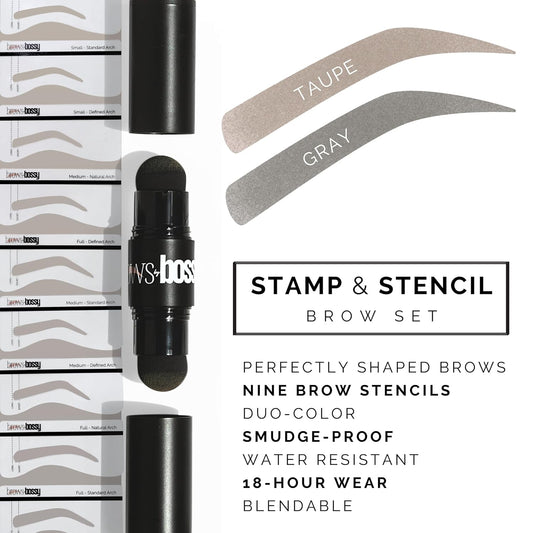 Dual-Color Eyebrow Stamp Stencil Kit with 9 Reusable Eyebrow Stencils for Professional Brow Stamping Shaping Kit and Instant Long Lasting Filling and Waterproof Tinting Definer