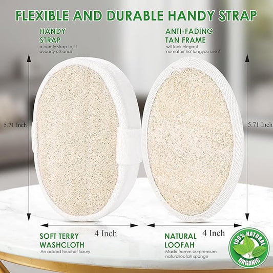 Natural Loofah Sponge Exfoliating Body Scrubber, Organic Biodegradable Bath Shower Scrub for All Skin Types, Men Women (2 Pack)
