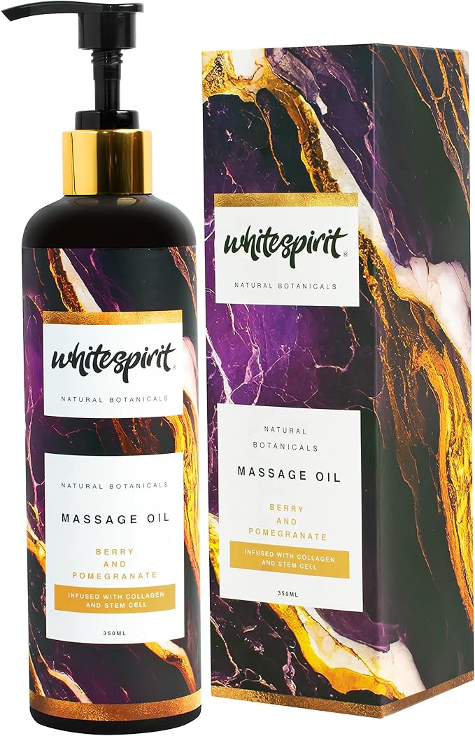 WHITESPIRIT Water Soluble Massage Oil - Large 11.83oz, Berry & Pomegranate Relaxing Aromatherapy, Warming Soothing Touch Plus Collagen