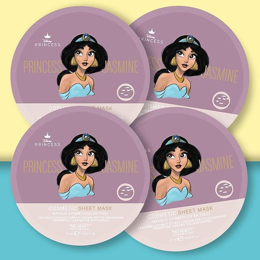 MAD Beauty Disney Pure Princess Cosmetic Sheet Face Mask Collection (4-Pack) | Jasmine’s Coconut Infusion | Skincare Gifts for Women and Adults | Cool and Hydrate Skin