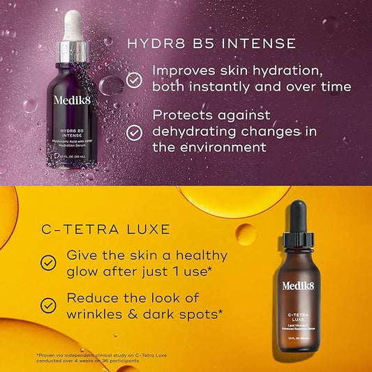 Medik8 Morning Duo - Hydr8 B5 Intense, C-Tetra Luxe - Daily Vitamin C Serum - Intensive Hydration Hyaluronic Acid Serum - 2 pc