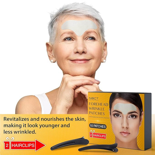 Forehead Wrinkle Patches with Hyaluronic Acid & Vitamin E - Anti Aging Face Pads for Smoothing Wrinkles - Hydrogel with Aloe & Collagen - 10 Patches