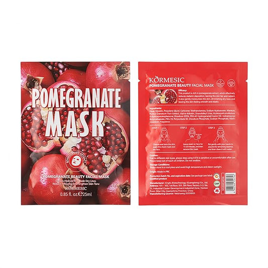 Facial mask Moisturizing face Mask Deep Hydration, Improves Dry Skin, Sheet Mask, 10pcs Sheet Mask Hydrating & Soothing Skin Care (10PCS, Pomegranate)