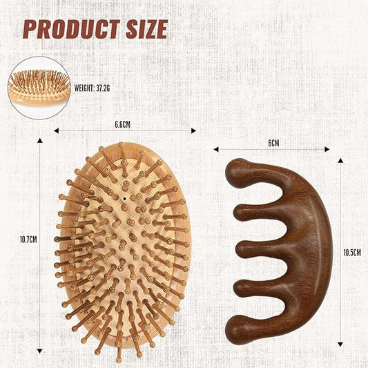 2Pcs Bamboo Scalp Massager Hair Growth, Anti-Static Wooden Brush