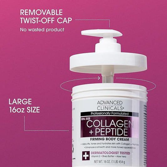 Advanced Clinicals Collagen Peptides Firming Body Lotion Face Cream + Collagen Body Oil Moisturizer 2PC Skin Care Set For Women & Men | Skin Tightening Dry Skin Moisturizing Cream & Massage Oil, 2PC