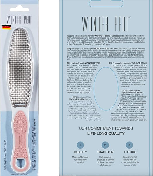 Made in Germany Double-Sided Metal and Emery Foot File - Heel Scraper & Cracked Feet Repair Instant Exfoliating Peel Foot Spray - Dead Skin Remover Cracked Heels Softener. Wonder Pedi