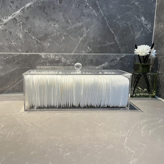 Acrylic Clean Pad Storage Box for Clean Skin Club - Cotton Holder, Square Organizer (Pads Not Included) - Horizontal With Lid