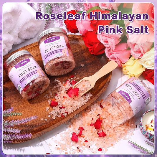 Foot Soak Kit Pack of 3 Natural Epsom Salt Rose- Essential spa Itching,Foot Bath Salt Tea Tree Oil Soak Care Pedicure Feet spa Message Tea Tree Oil