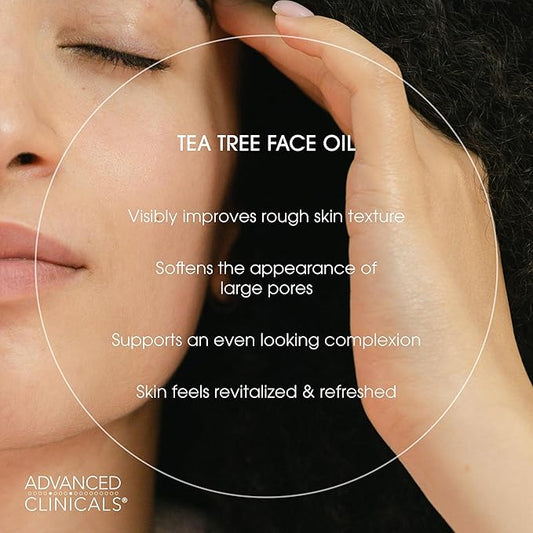 Advanced Clinicals Tea Tree Oil For Skin Facial Serum | Tea Tree Serum For Face With Vitamin E + Botanicals To Help Improve Appearance Of Large Pores & Skin Tone For Smoother Looking Skin, 1.8 Fl Oz