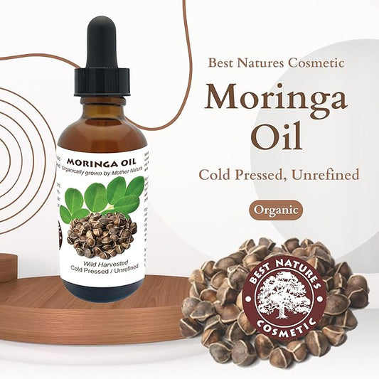 Best Nature's Cosmetics Moringa Oil (Organic, Undiluted, Cold Pressed, Unrefined) – Natural Moisturizer for Dry and Damaged Skin and Hair 2 fl oz / 60ml
