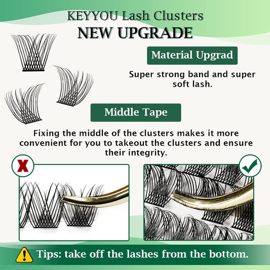 Lash Clusters,96 Pcs Cluster Lashes Y13 D Curl 12mm DIY Lash Extensions Eyelash Clusters,KEYYOU Volume Wispy Individual Lashes Soft&Comfortable Easy DIY at Home(Y13,D-12mm)