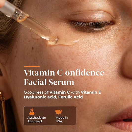 Vitamin C-onfidence | Vitamin C Serum with Ferulic Acid, Vitamin E, & Hyaluronic Acid | Improves Discoloration, Uneven Tone & Firms | Hydrating Brightening Serum | | Natural Skin Care - 1oz