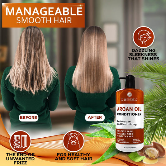 Argan Oil Conditioner - Sulfate Free with No Parabens - Moroccan Botanicals for Women and Men - Professional Moisturizing, Anti Frizz, Hydrating Solution for Dry, Wavy, Curly and Color Treated Hair