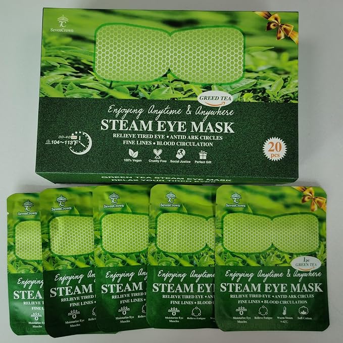 20 Packs Green Tea Scented Steam Eye Mask, Heated Eye Compress for Dry Eyes, Self Heating Eye Masks for Sleep, Spa, Travel Essentials, Relaxation Gift for Women & Men Stocking Stuffers