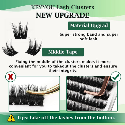 Lash Clusters,96 Pcs Cluster Lashes D Curl 18mm DIY Lash Extensions Eyelash Clusters,KEYYOU Volume Wispy Individual Lashes Soft&Comfortable Easy DIY at Home(Y10,D-18mm)