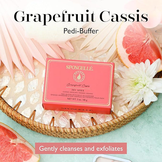 Spongelle Grapefruit Cassis Pedi Buffer| Foot Scrubber with Soap Infused Sponge | Pedicure at Home | Moisturize & Cleanse with our Exfoliating Sponge 30+ uses | Zesty Grapefruit, Cassis & Vanilla