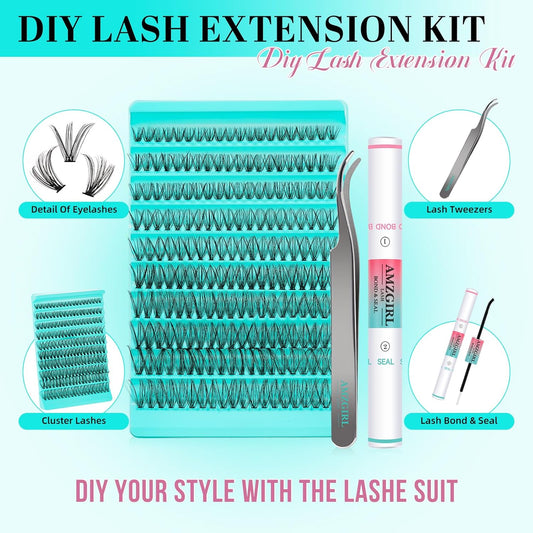 Lash Clusters Kit 200PCS 30D Eyelash Extension Kit D Curl Wispy Eyelash Clusters DIY Natural Individual Lashes Kits Lashes Extensions Kit with Lash Bond and Remover Eyelash Tweezer at Home(White Bond)