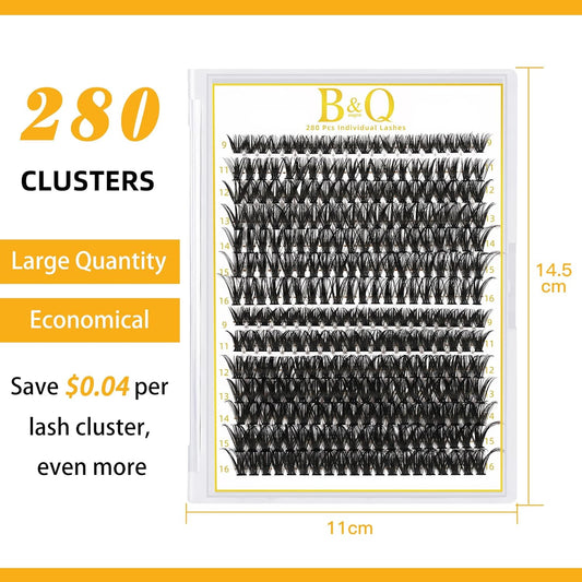 B&Q Lash Clusters 280PCS Eyelash Clusters, 40 50 C 9-16MIX Individual Lash Comfortable Eyelash Extension, Classic Look Pestañas Postizas (4050D-C)