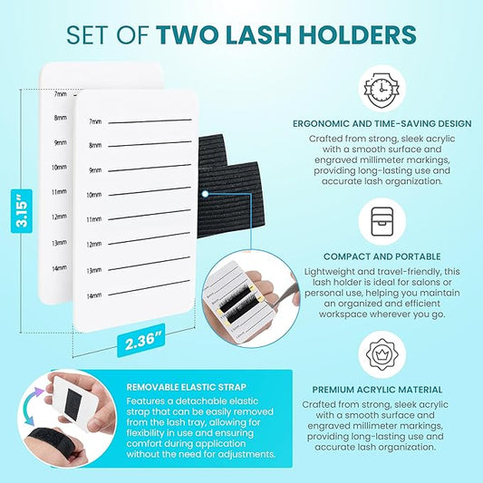 2 Pieces Eyelash Extension Hand Plate - Lash Holder - Durable Acrylic Lash Palette with Wrist Strap - Lash Pallet for Lash Extensions - Eyelash Extension Tray 7-14 mm