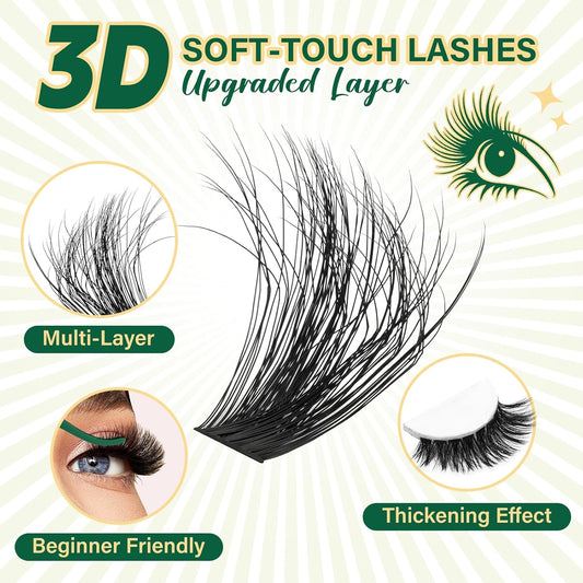 Clusters Kit 3D Effect Eyelash Clusters Kit 280pcs 100D D Curl 9-18MIX Individual Lashes Wispy Lashes Volume Cluster Lashes Kit Natural Soft DIY Lash Extension(3D Kit-100D-D-9-18MIX)