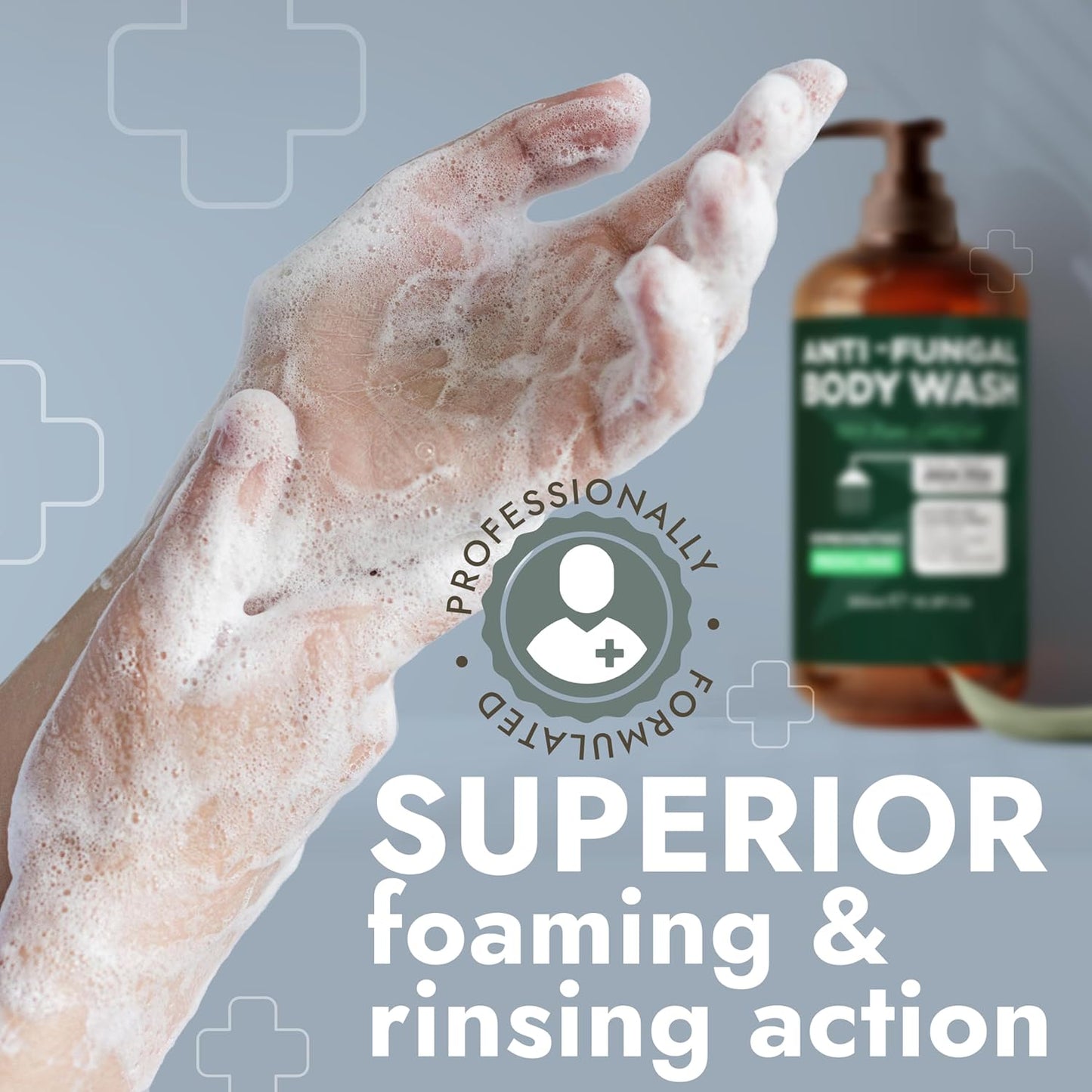 Antifungal Body Wash with Tea Tree Oil | Antibacterial Soap for Back Acne,Treats Ringworm, Eczema & Jock Itch | Antibacterial Body Soap For Men And Women | Includes Silicon Scrubber (16.9 oz)