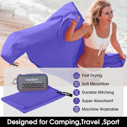 4Monster Camping Towels Super Absorbent, Fast Drying Microfiber Travel Towel, Quick Dry Ultra Soft Compact Gym Towel for Swimming Beach Hiking Yoga Travel Sports Backpack (59.00" x 30.00", Purple)