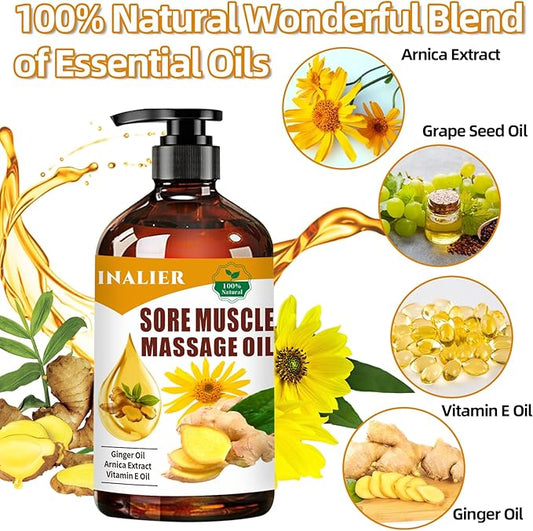Arnica Massage Oil - Relaxing Body Massage for Date Night & Therapy, Ginger Oil for Lymphatic Drainage, Gifts for Men & Women