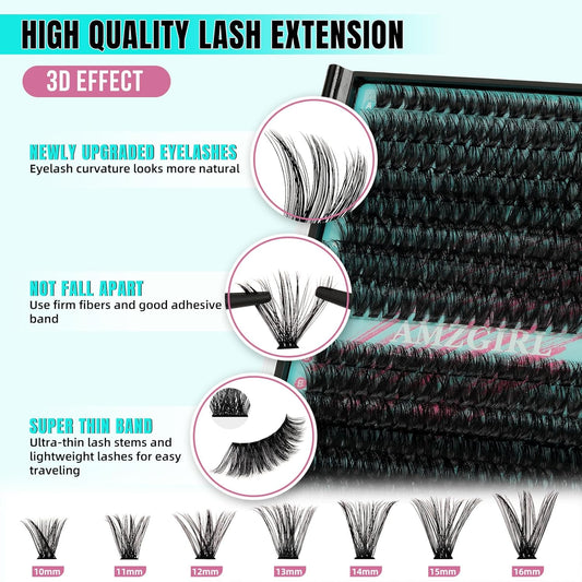 Lash Clusters 320Pcs 70D 90D,DIY Individual Eyelash Extension, Wispy Cluster Lashes Extension Volume Eyelashes Extensions for Self Use at Home (D-Mix10-16mm)
