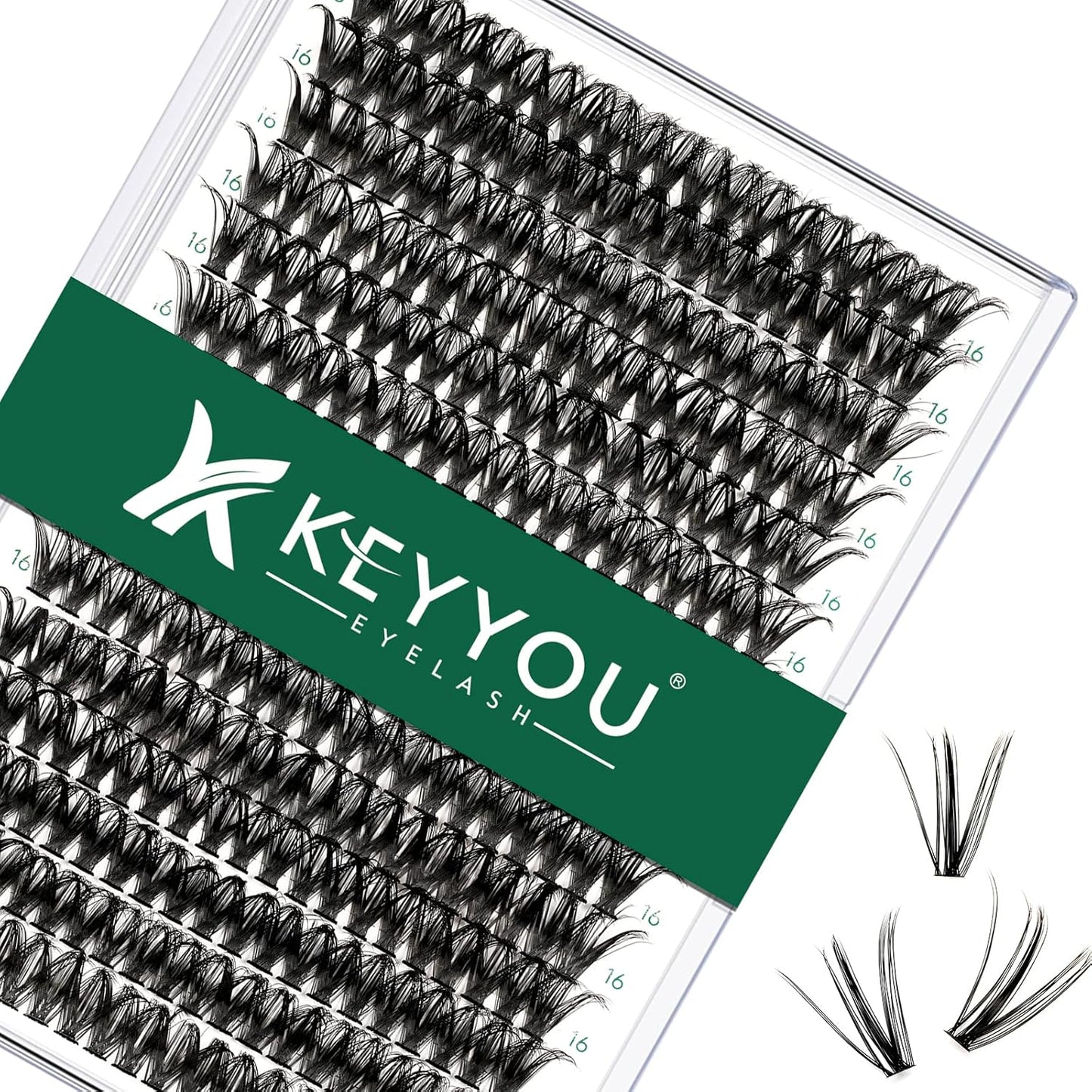Lash Clusters 300pcs Individual Lashes 50D 0.07C Curl 16mm DIY Eyelash Extension KEYYOU Large Tray Volume Soft&Natural Cluster Lashes(50D-0.07C,16)