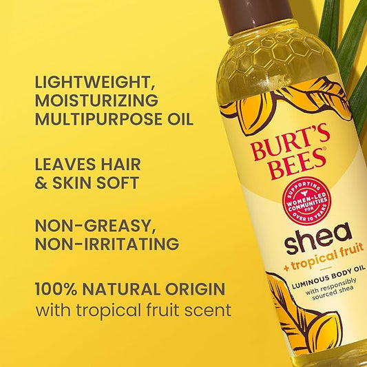 Burt's Bees Shea + Tropical Fruit Luminous Body Oil, Mothers Day Gifts, Non-Greasy, Antioxidant Rich for Glowing Skin, Non-Irritating, Natural Origin Skin Care, 8 oz.