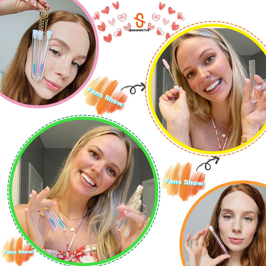 Upgrade 48 Pieces Disposable Mascara Wands Set,Include 24 Pcs Crystal Lash Spoolies Brush and 24 Pcs Reusable Keychain Empty Eyelash Brush Tubes (Black)