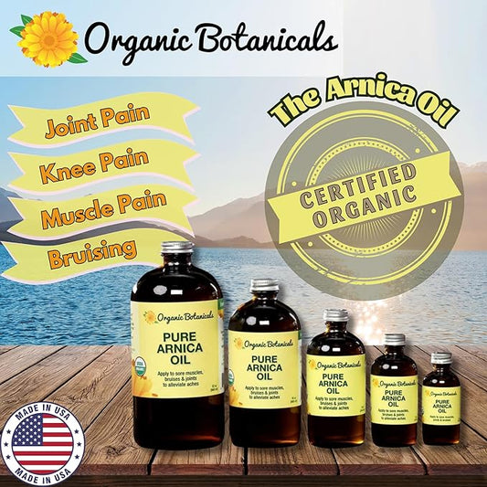 Arnica Oil - Pure Organic Muscle Discomfort Bottle - Organic Arnica Oil for Bruising and Swelling, Arnica Montana Oil for Muscle and Joint Discomfort, Arnica Massage Oil (16 oz)