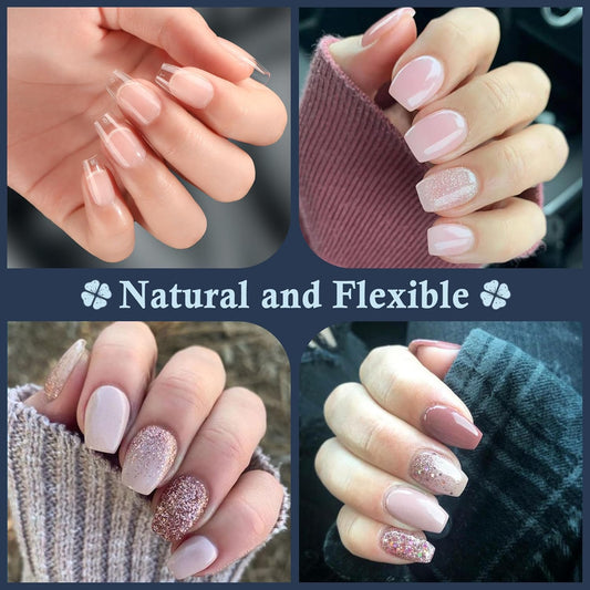 Short Coffin Fake Nails, 240pcs Soft Gel Pre-Filed Acrylic Short Ballerina Nail Tips, Half Matte Full Cover Clear Press on Flase Nail Tips for Nail Extension Home DIY 12 Sizes Gelly Tips