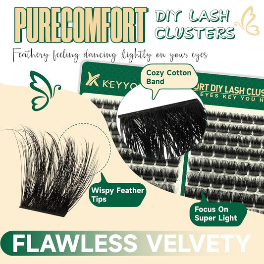 KEYYOU Lash Extension Kit 144pcs Thick Super Soft Lash Clusters,10-18mm D Curl Individual Lashes Kit with Bond and Seal Applicator and Brush Remover Easy to DIY at Home(PC03Kit-D-10-18MIX)