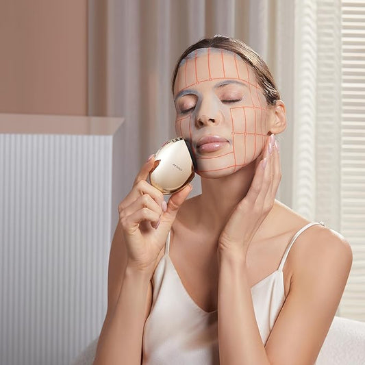 AMIRO S1 Skincare Facial Device, Stamp-Style Elasticity Boosting Tool with 19-Dot Matrix Heads for at-Home Skin Smoothing - Gold