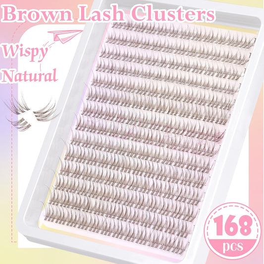 Brown Lash Clusters Wispy Eyelash Clusters Eyelash Extensions Natural Cluster Lash Extensions 168pcs CD-Curly DIY Individual Lashes