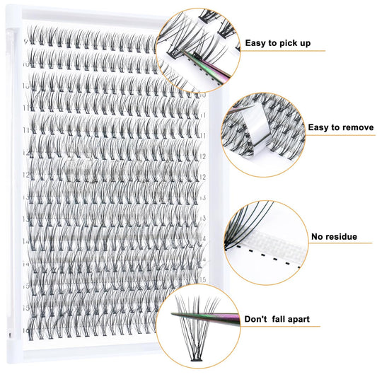 B&Qaugen Lash Clusters 10D+20D-9-16 LASH Individual Lashes 280 Clusters False Eyelash 10D 20D Lash Clusters Extensions Individual Lashes Cluster DIY Eyelash Extensions (RRDH-10D+20D-9-16)