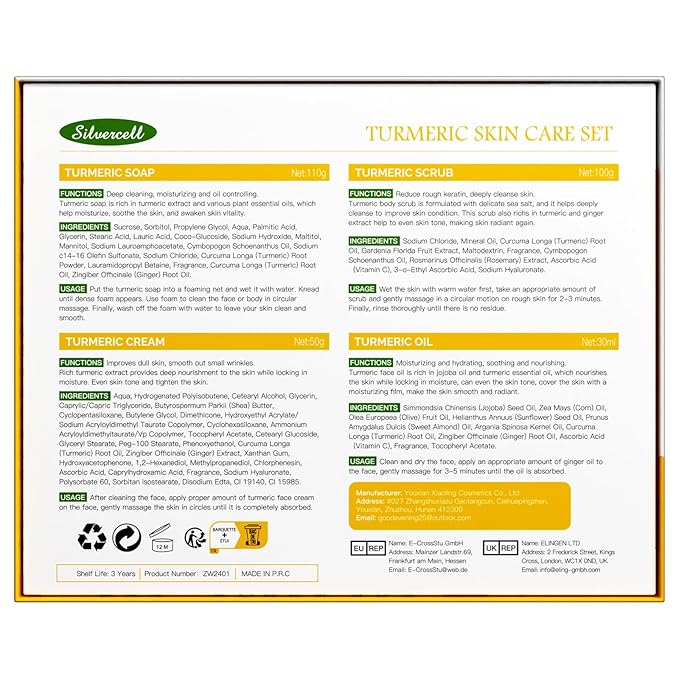 Turmeric Skin Care Set Even Skin Tone with Vitamin C, Skin Care Gift Set 4 In 1 Include Turmeric Soap Bar Turmeric Oil Turmeric Face Cream Turmeric Scrub, Face Moisturizer Skincare Set for Women