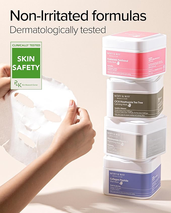Mary&May Niacinamide Vitamin C Daily Mask - Quick Dispenser Type Korean Face Mask Sheet for Radiance Clear Skin - Dark Spot Correction and Luminous Skin - Hypoallergenic and Eco-Friendly, 30 Sheets