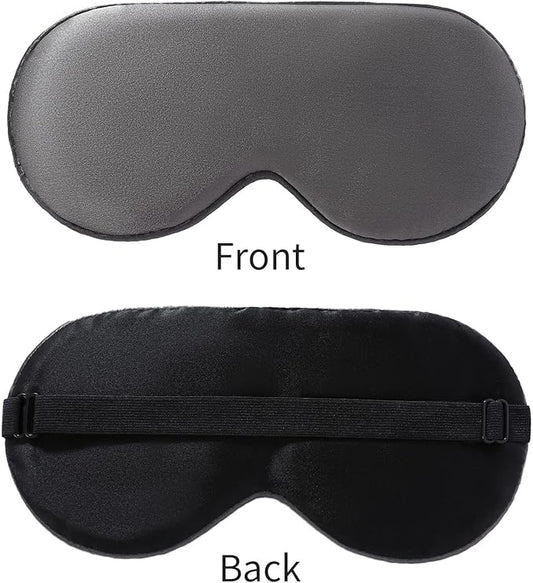 2-Pack 100% Real Natural Silk Eye Mask, Silk Sleeping Mask, Shade Puffy Eye Gift with Adjustable Straps, Sleep Eye Mask, Black and Dark Grey