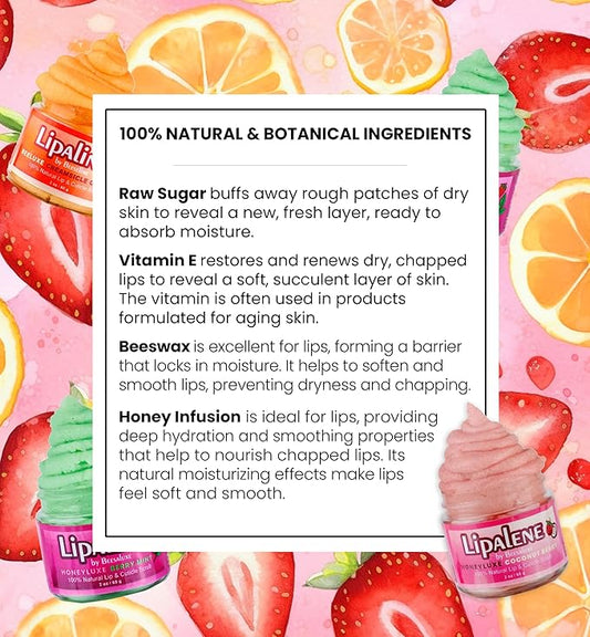 Lipalene HoneyLuxe - 100% Natural Lip & Cuticle Scrub (2 oz, Coconut Berry)