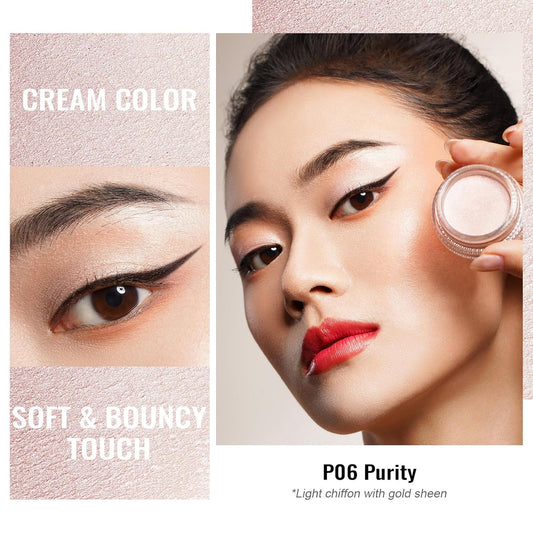 Oulac Cream Eyeshadow also for Highlighter Large Capacity Highly Pigmented Eye Shadow Waterproof &Long Lasting with Moisturizing Formula, Shimmer Glitter Eye Makeup. 6g.P06+P03