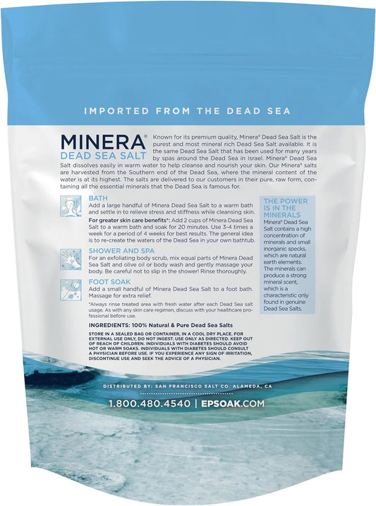 Minera Fine Grain Dead Sea Salt for Bath & Soaking – 19 lbs, Fast-Dissolving, 100% Pure & Natural, Unscented, Skin-Nourishing Bulk Sea Salt