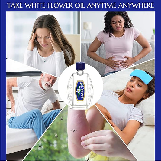 White Flower External Analgesic Balm Oil Combo 20ml/0.676flOz + 2.5ml/0.085flOz, Muscle Joints Topical Arthritis Pain relief, Eucalyptus Levander Peppermint Massage Oil Authentic US import(2 Pack)