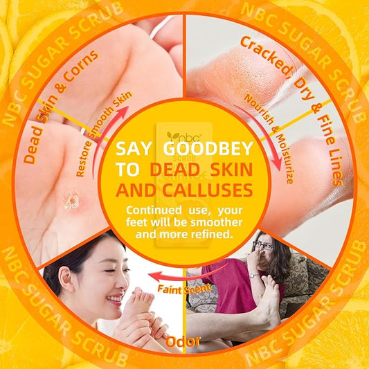 Foot Exfoliating, Sugar Scrub, Dead Skin Remover for Feet, Individually Packaged Foot Scrub Smooths, Hydrates, Detoxifies Tired and Dry Cracked Feet 16 Packs per Box,Orange scent