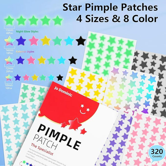 Pimple stars Patches for Face, 4 Size 320 Counts Acne Patches, Hydrocolloid Patches for Covering Zits and Blemishes, Spot Stickers with Salicylic Acid, Tea Tree Oil