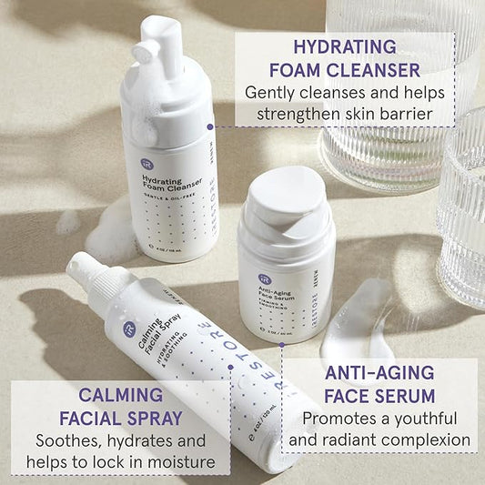 iRESTORE 3-Step Skincare Set Red Light Therapy Essentials Kit, Renew Trio Includes Hydrating Cleanser + Facial Spray + Anti-Aging Face Serum Works Best with iRESTORE Red Light Therapy Mask